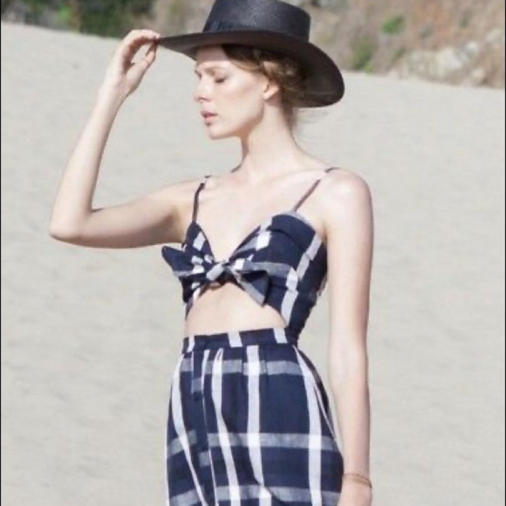 Plaid tie front linen dress